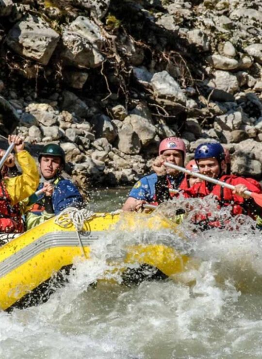 Moments of adventure while rafting in Arachthos river with alpine zone
